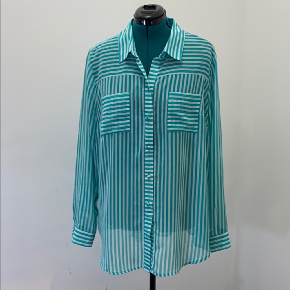 Torrid size 2 long sleeve button up stripe blouse